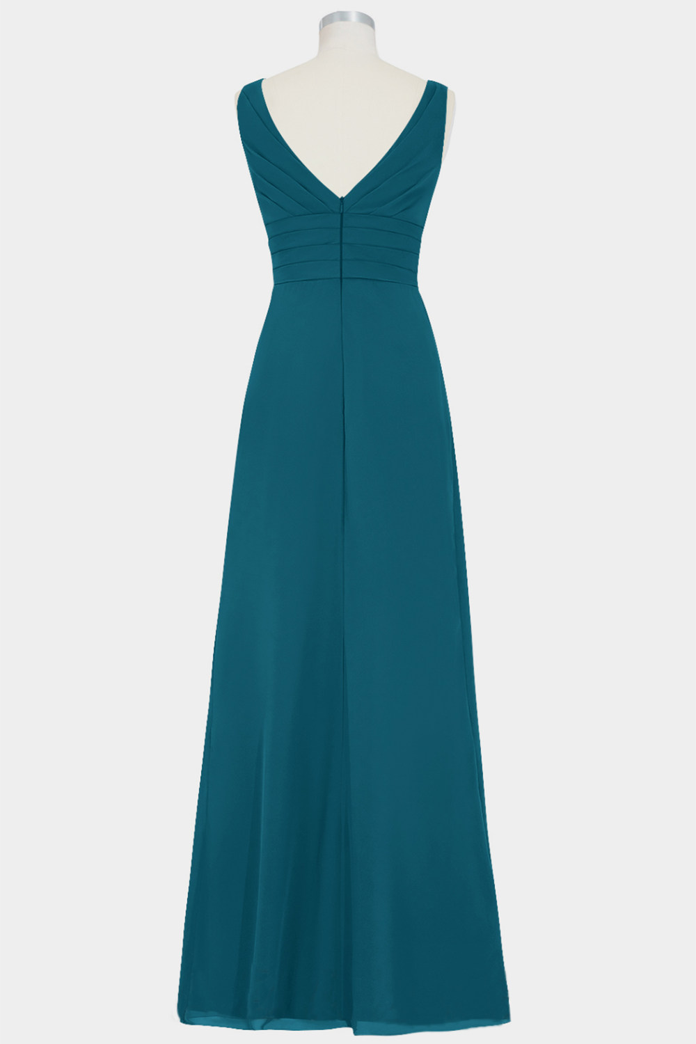 A-line V-neck Sleeveless Floor-length 100D Chiffon Bridesmaid Dress With Cascading Ruffle 2