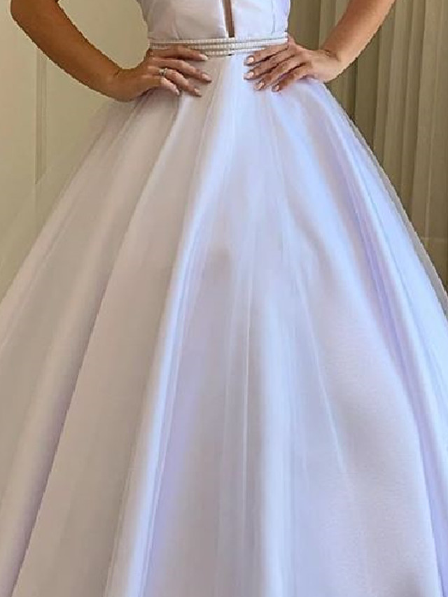 A-line Short Sleeves Tulle Bridal Gown With Sweep / Brush Train 3
