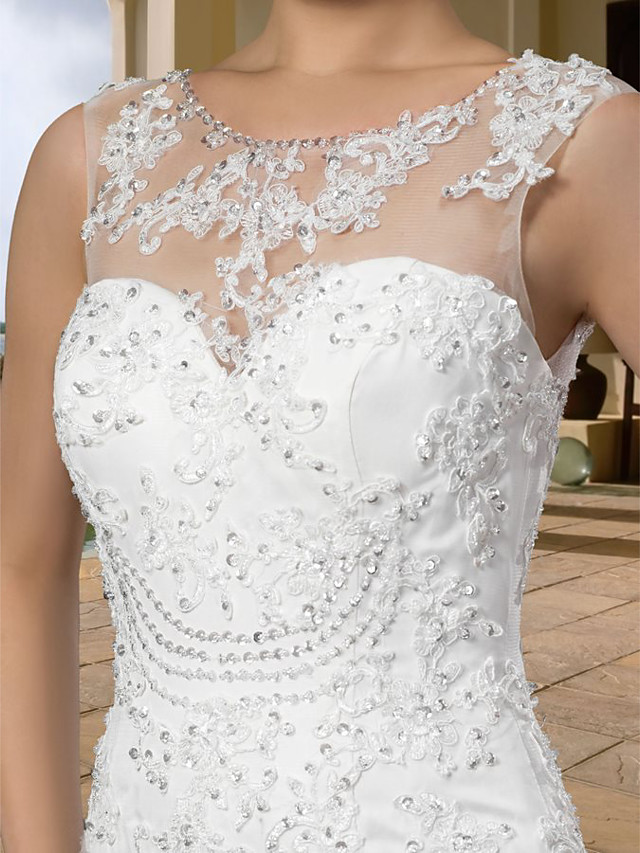 Mermaid Straps Scoop Neck Court Train Lace Wedding Gown With Lace 4
