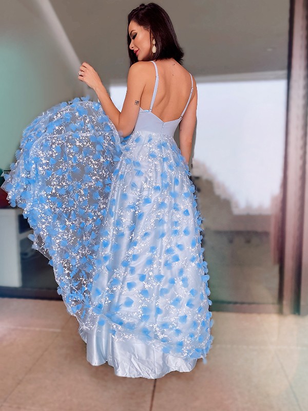 Ball Gown V-neck Long Sleeves Floor-length Lace Formal Dress With Lace 8