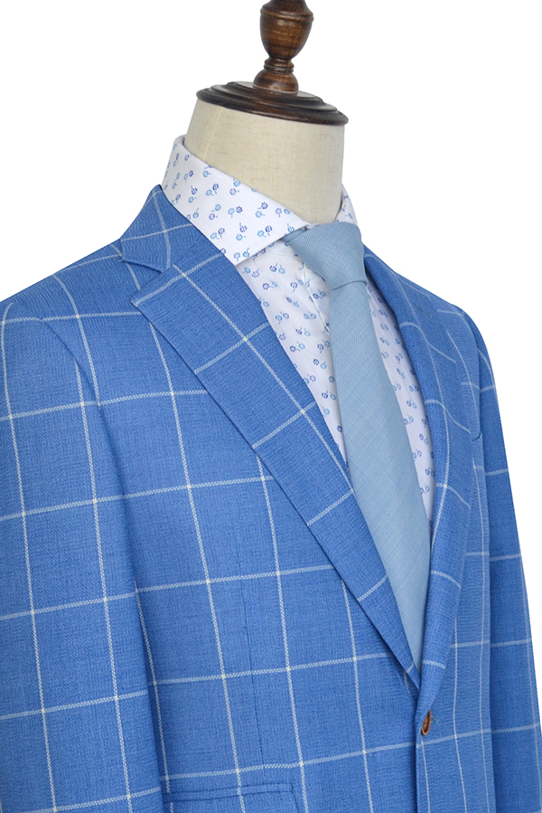 Blue Single Breasted Mens Suits with Notch Lapel 3