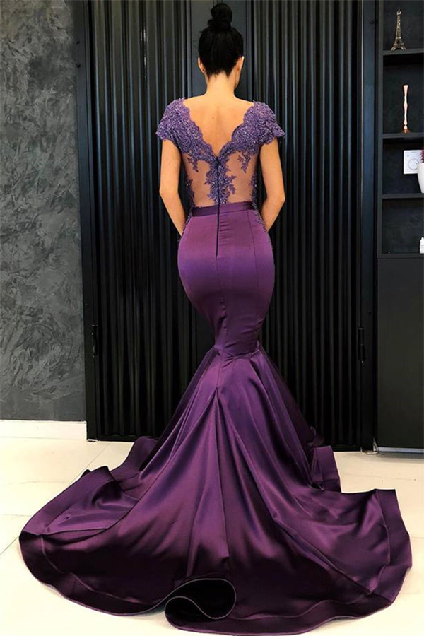 Mermaid V-neck Sweep / Brush Train Formal Dress With Appliques 2