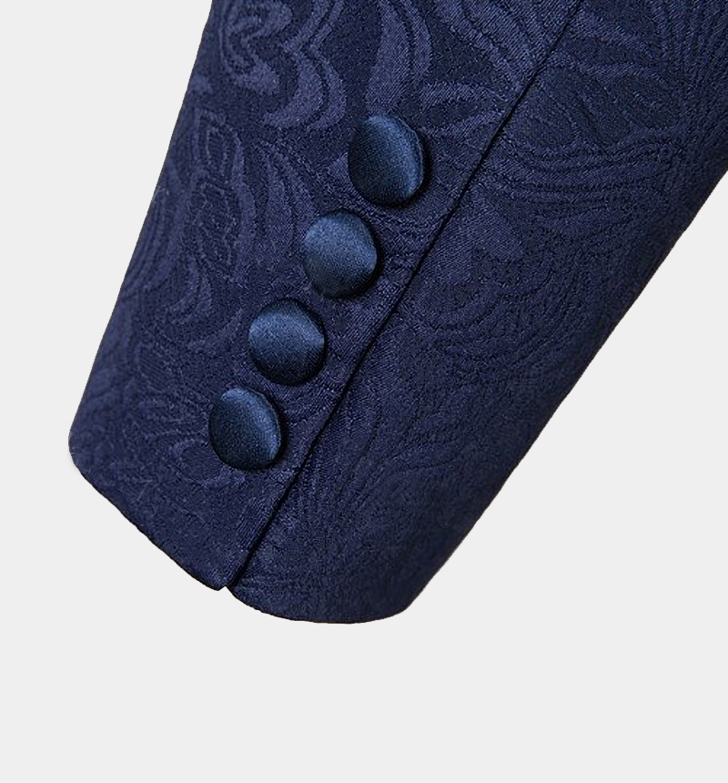 Navy Blue Bespoke Jacquard Three-Piece Tuxedo 6