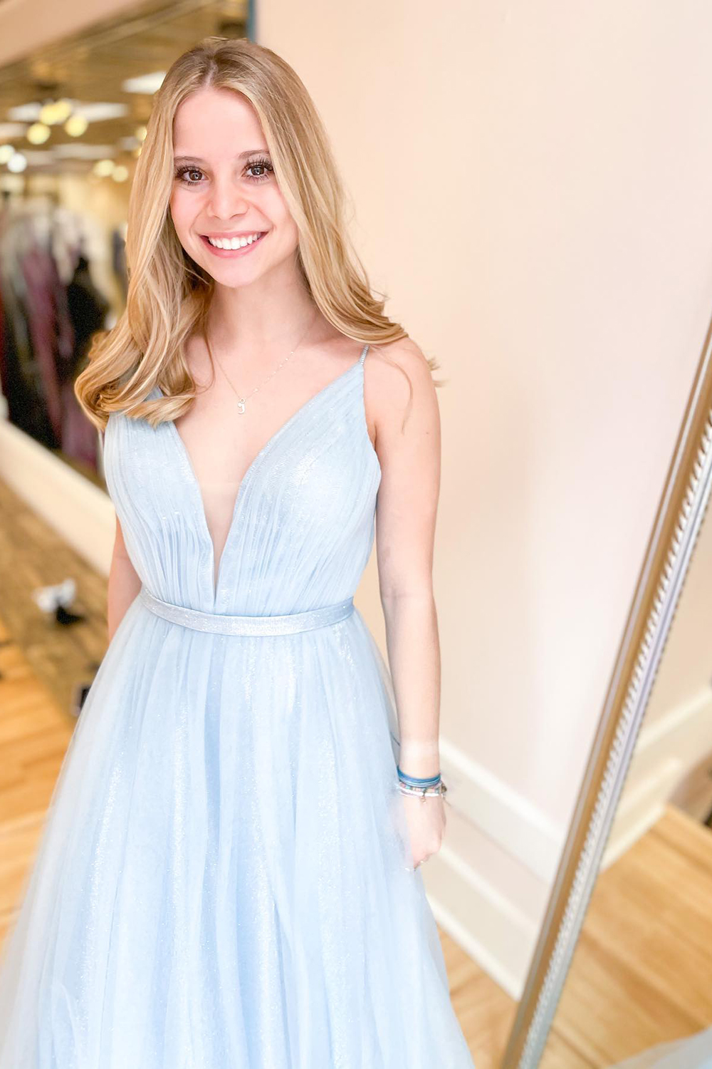 A-line Spaghetti Straps Sweetheart Neck Sleeveless Floor-length Tulle Formal Dress With Ruffles 3