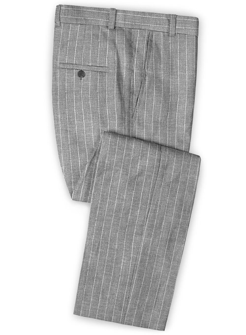 Gray Striped Linen Men Suits 3