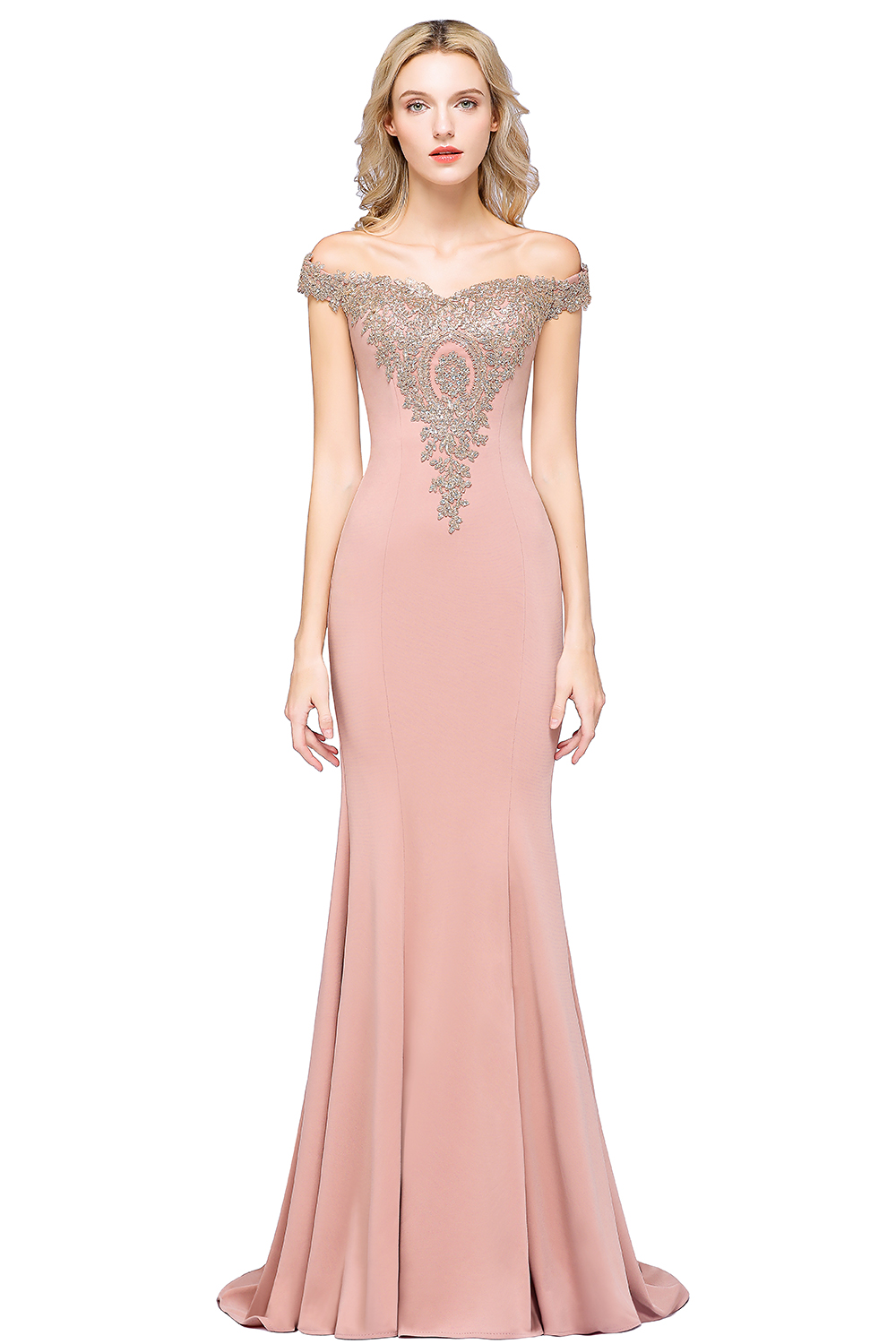 Mermaid Bateau Neck Cap Sleeves Sweep / Brush Train Bridesmaid Gown With Rhinestone 7