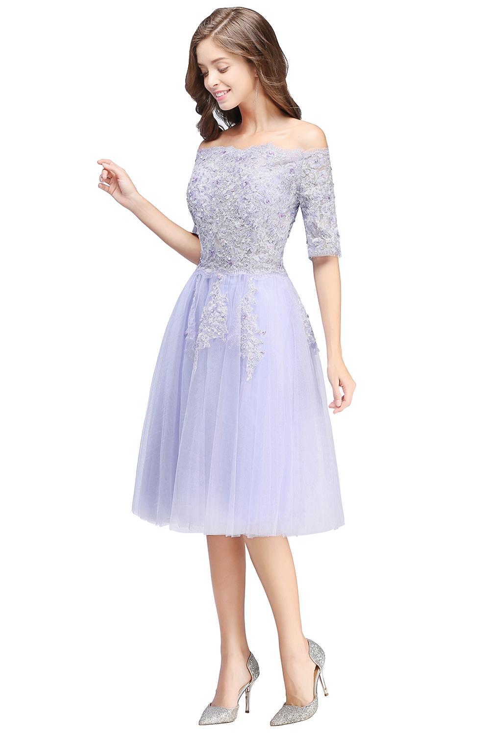 A-line Bateau Neck Sleeveless Knee-length Tulle Homecoming Dress With Appliques 10