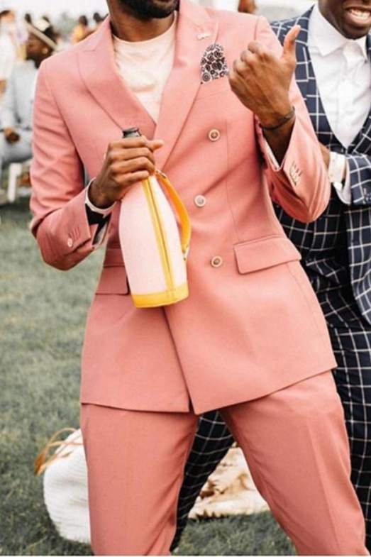 Watermelon Double Breasted Men's Suit with Peaked Lapel for Prom 2