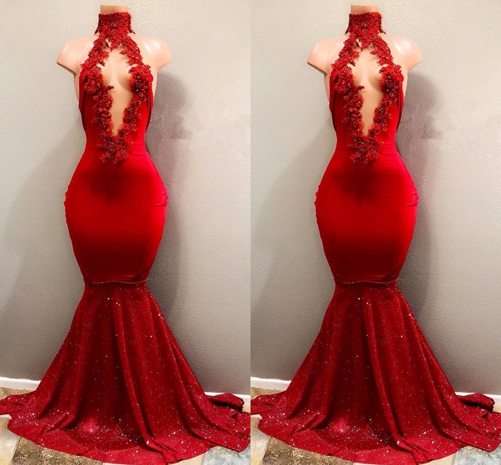 Mermaid High Neck Sleeveless Sweep / Brush Train Formal Dress With Lace 2