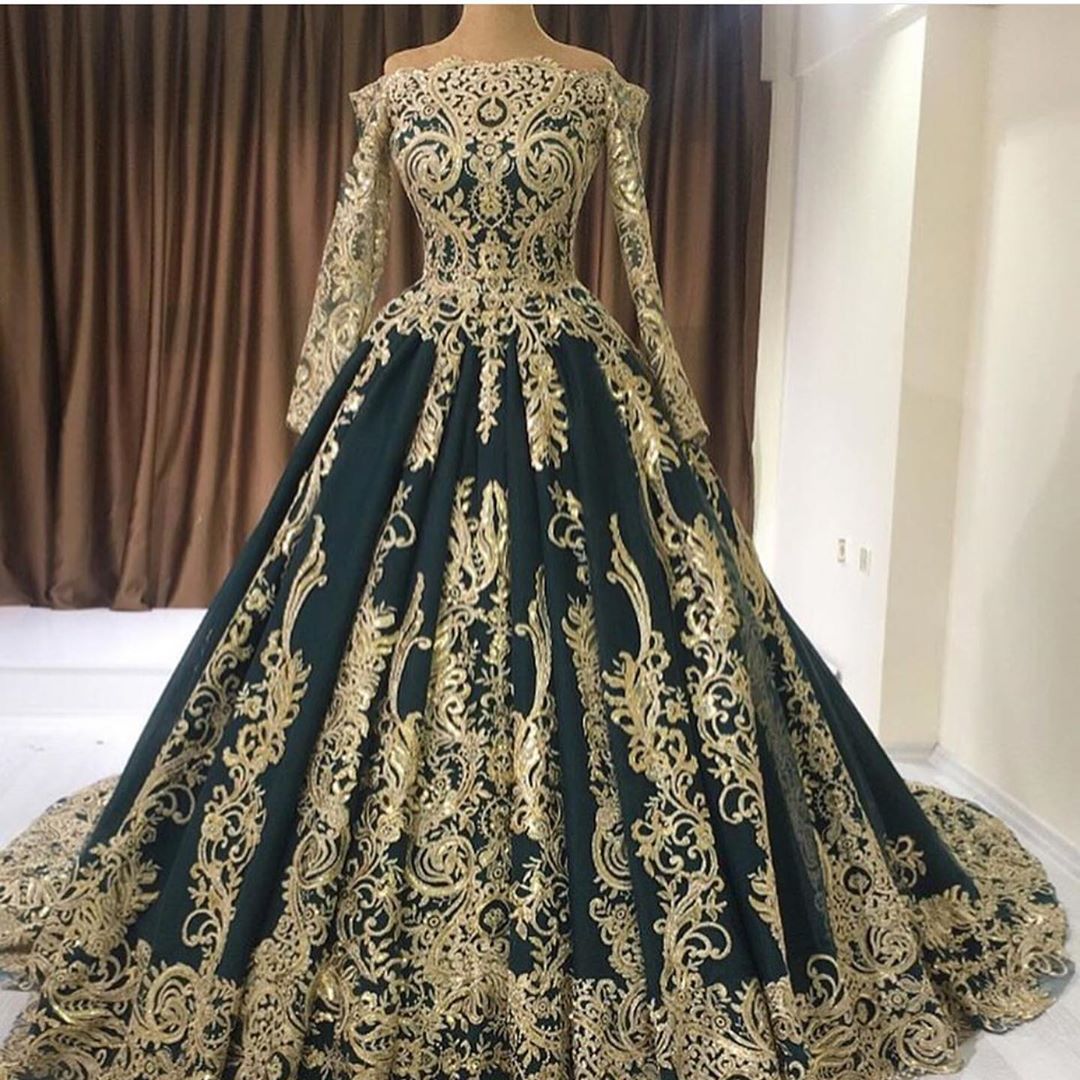 A-line Off-the-shoulder Long Sleeves Floor-length Satin Formal Dress With Lace 2