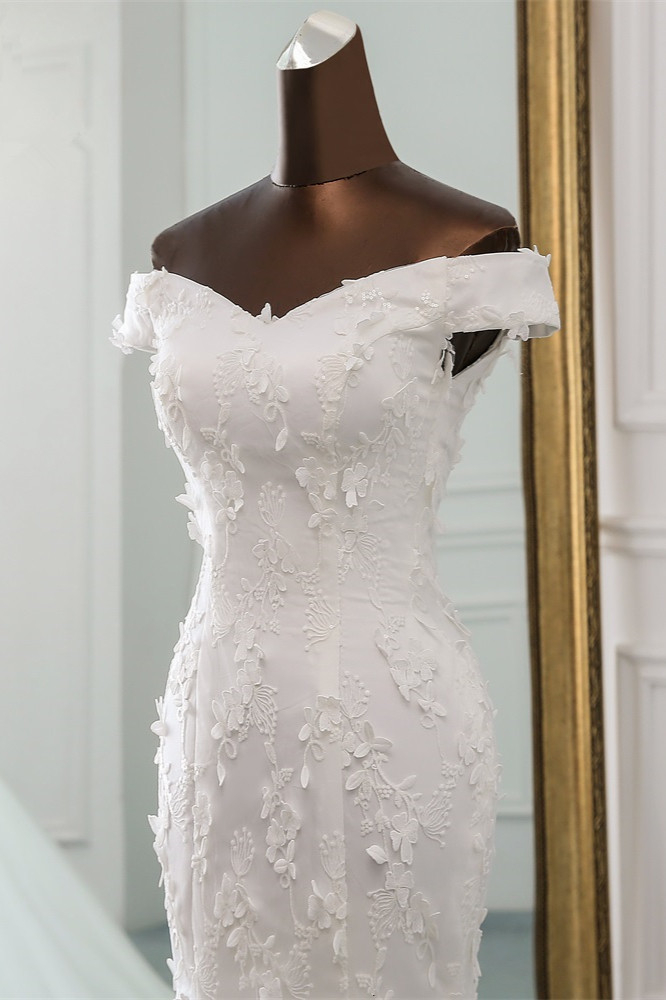 Mermaid Off-the-shoulder Sweetheart Neck Sleeveless Floor-length Tulle Bridal Dress With Lace 4