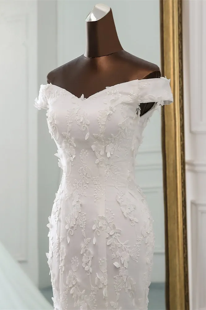Mermaid Off-the-shoulder Sweetheart Neck Sleeveless Floor-length Tulle Bridal Dress With Lace 4