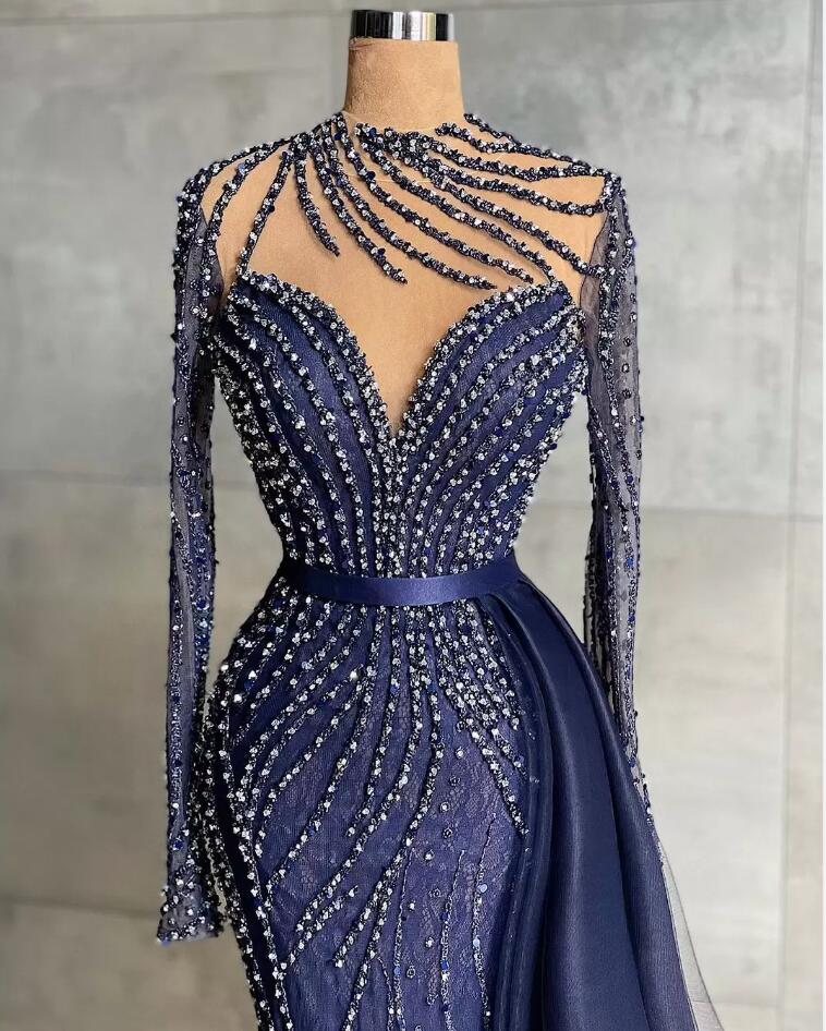 Mermaid One Shoulder Long Sleeves Floor-length Tulle Evening Dress With Ruffles 3