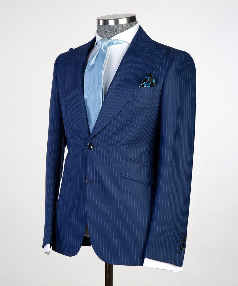 Navy Stripe Slim Fit Formal Men Suit 3