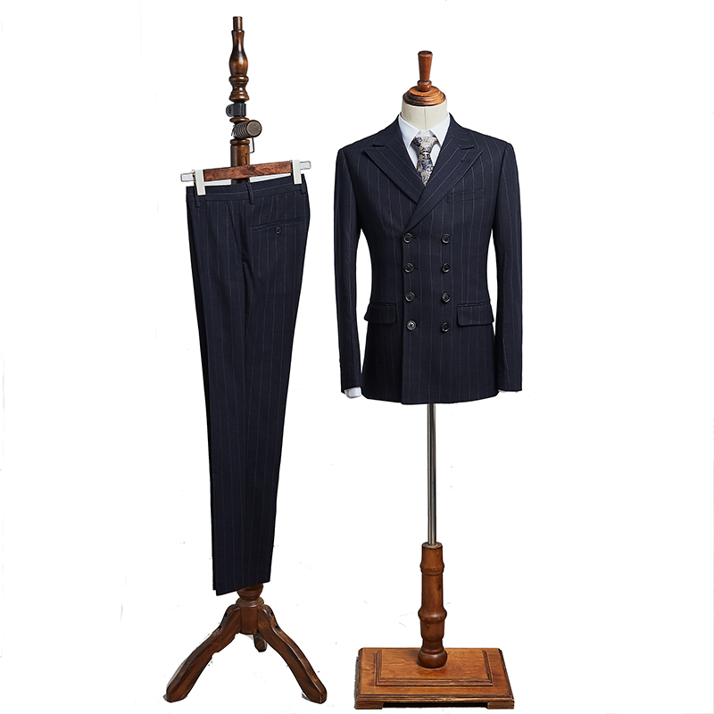 All Black Striped Double Breasted Business Suit 2