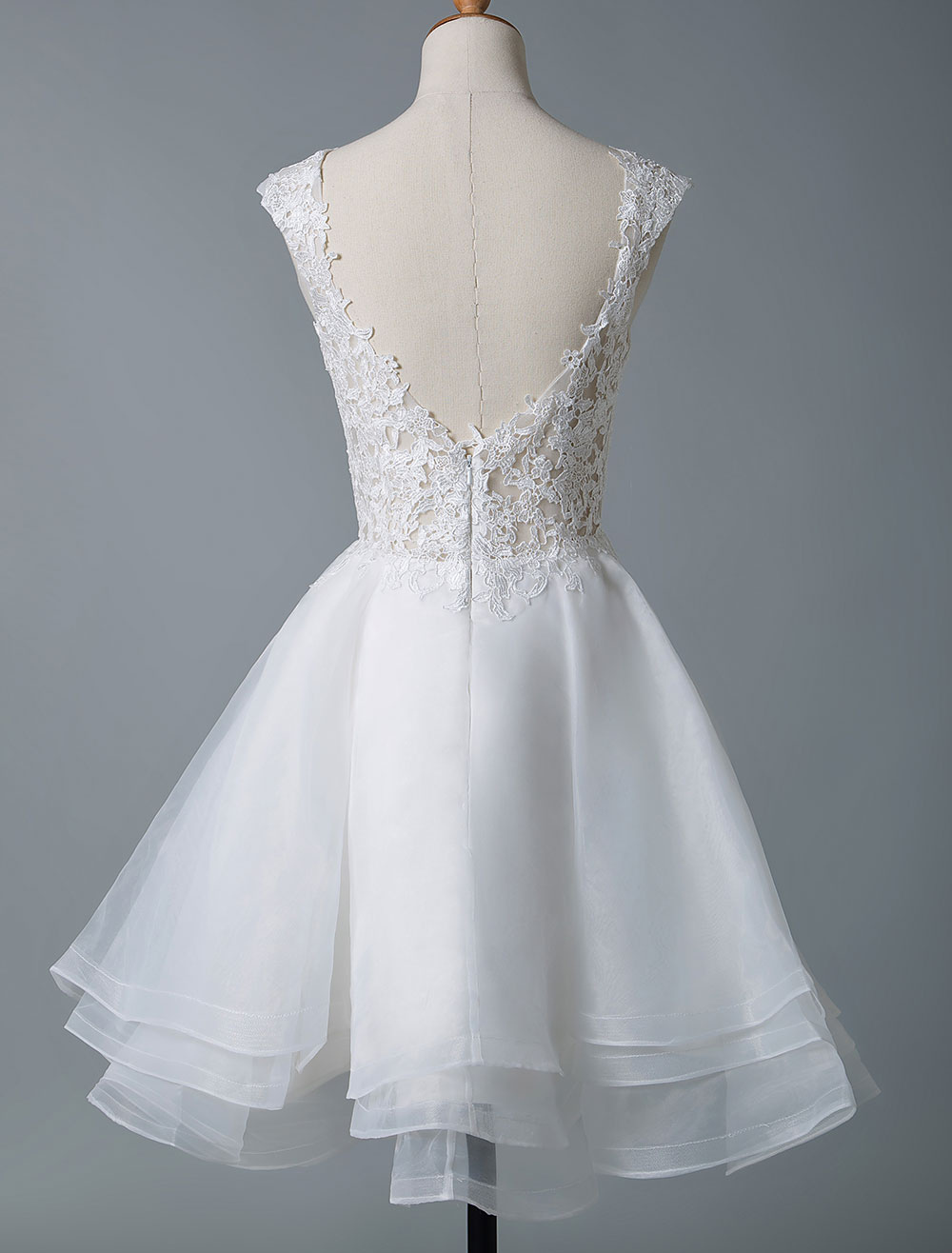 A-line Sleeveless Mini Lace Bridal Dress With Lace 5