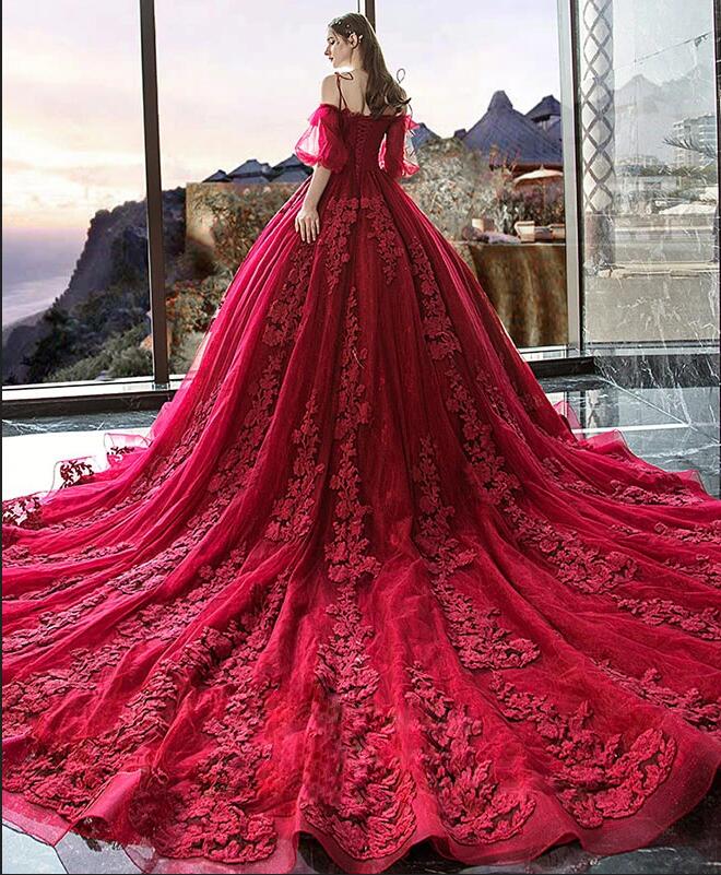 A-line Off-the-shoulder Long Sleeves Floor-length Tulle Evening Dress With Appliques 6