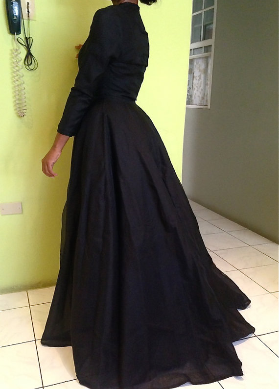 A-line High Neck Long Sleeves Floor-length Evening Dress With Lace 4