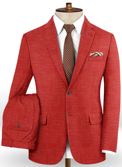 Summer Red Linen Men Suits 2