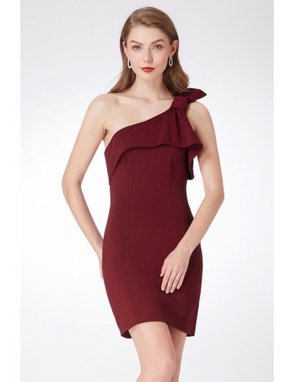 Column One Shoulder Sleeveless Knee-length Bridesmaid Dress 3