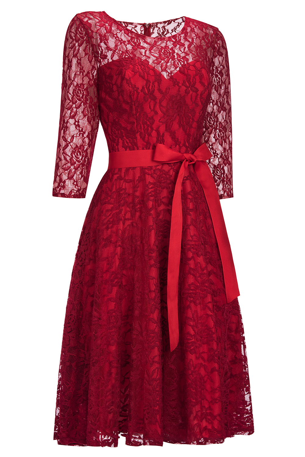 A-line Scoop Neck Half-Sleeves Mini Lace Bridesmaid Dress With Ribbons 3