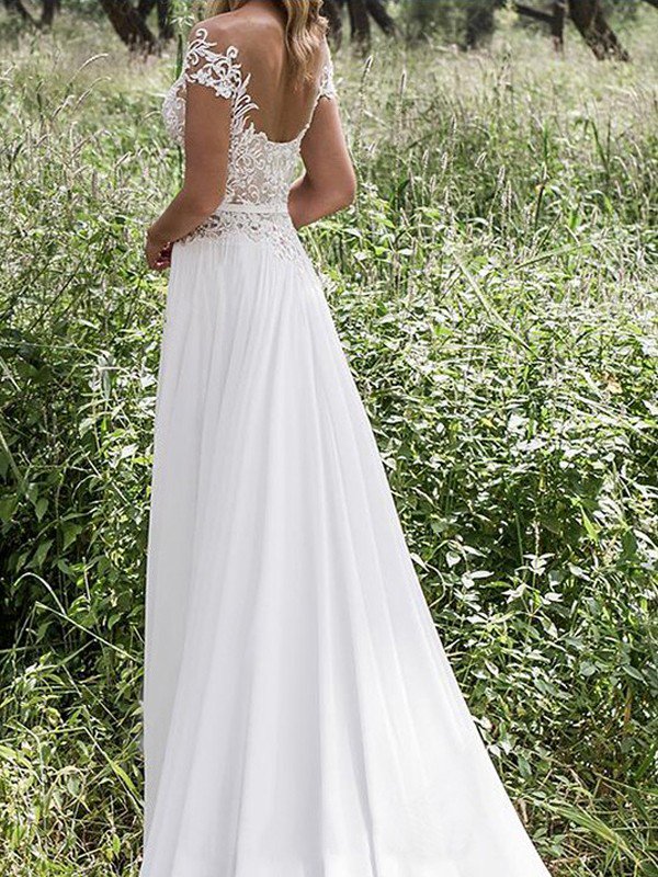 A-line V-neck Sleeveless Floor-length Lace Bridal Dress 2