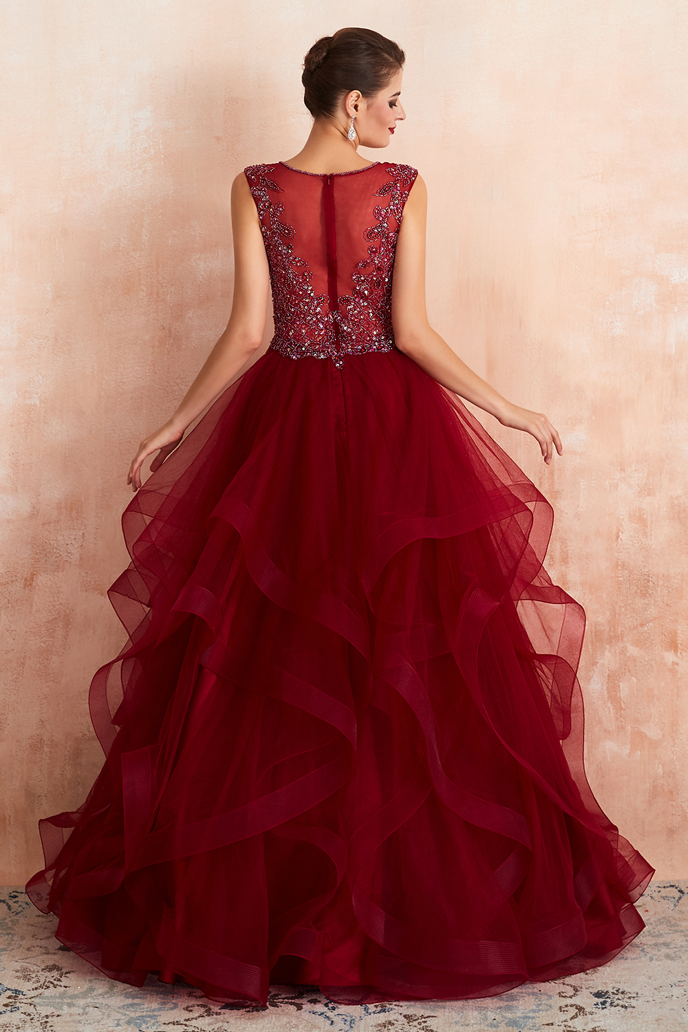 Ball Gown V-neck Sleeveless Sweep / Brush Train Tulle Evening Dress With Sequins 2