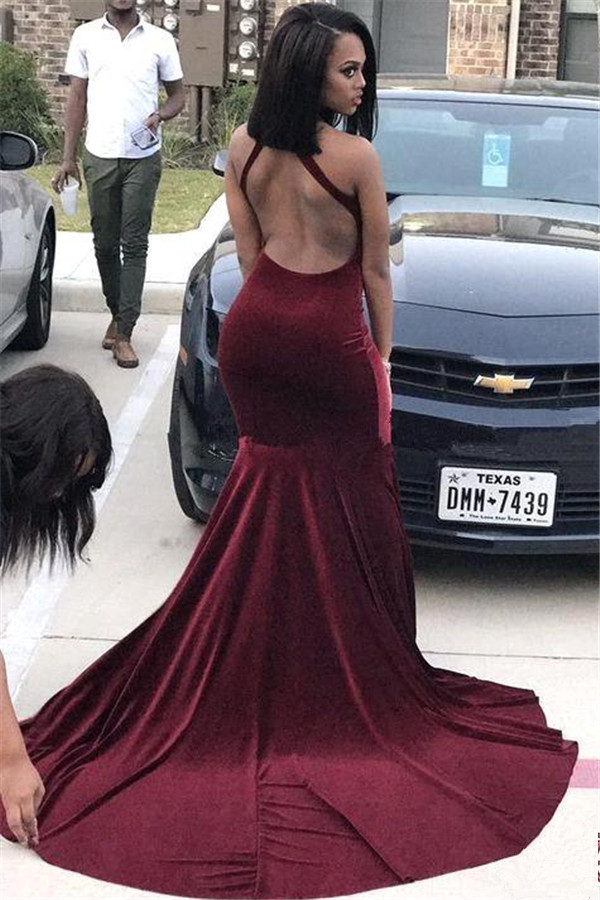 Column Halter-neck Sleeveless Formal Dress With Court Train 3