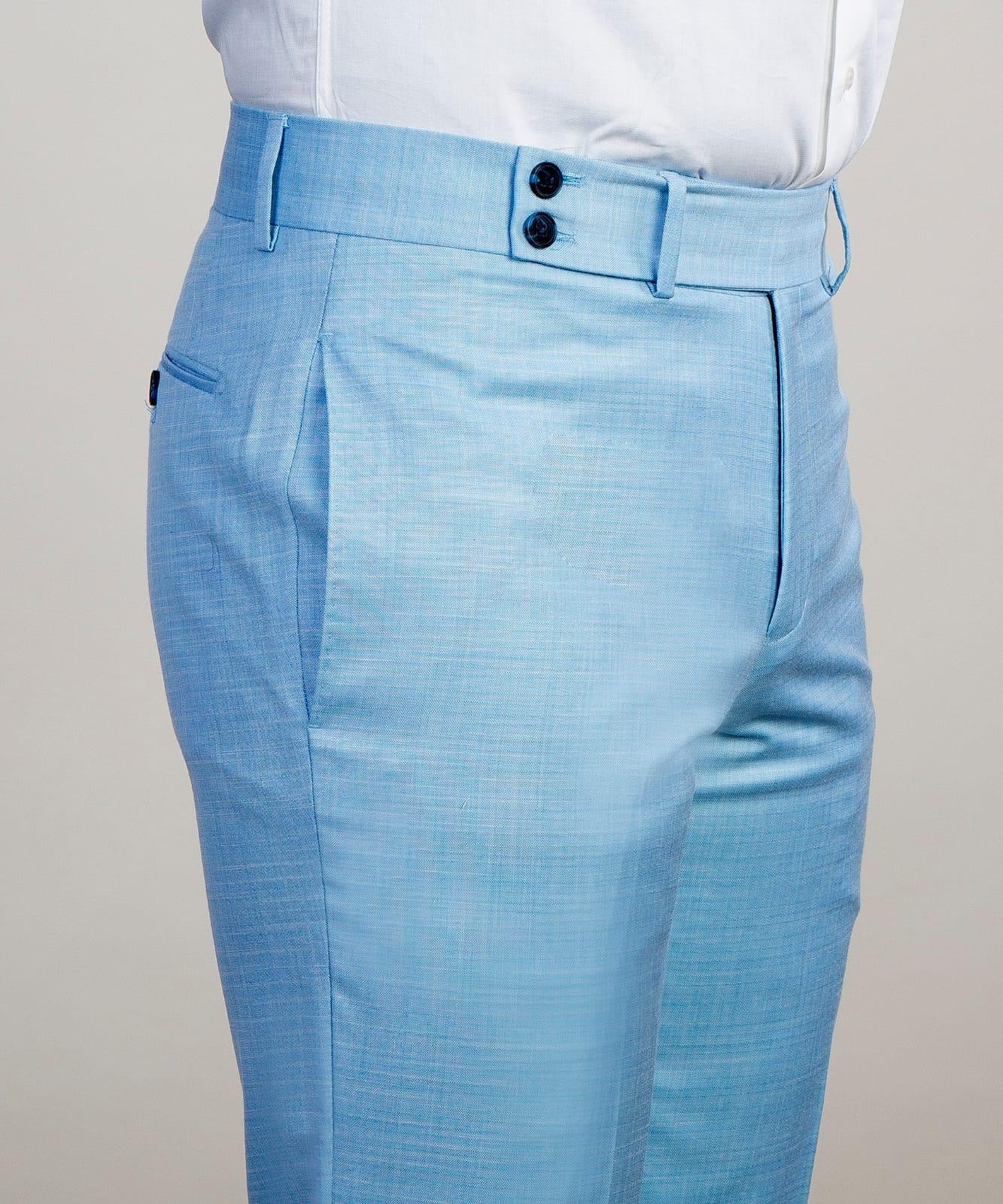 Sky Blue Double Breasted Two Pieces Prom Men Suit with Peaked Lapel 4