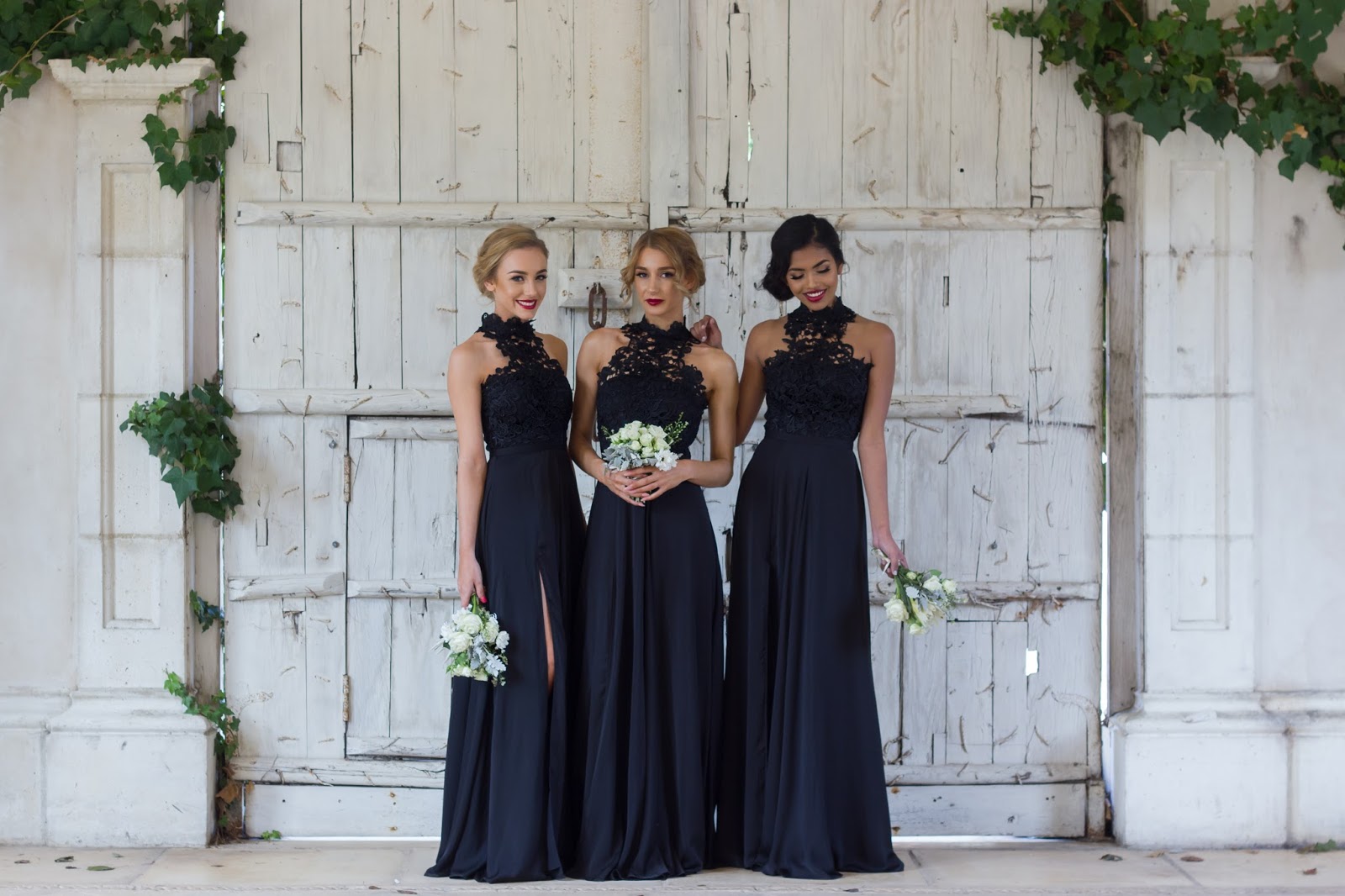 A-line Halter-neck Sleeveless Sweep / Brush Train 100D Chiffon Bridesmaid Gown With Lace 4