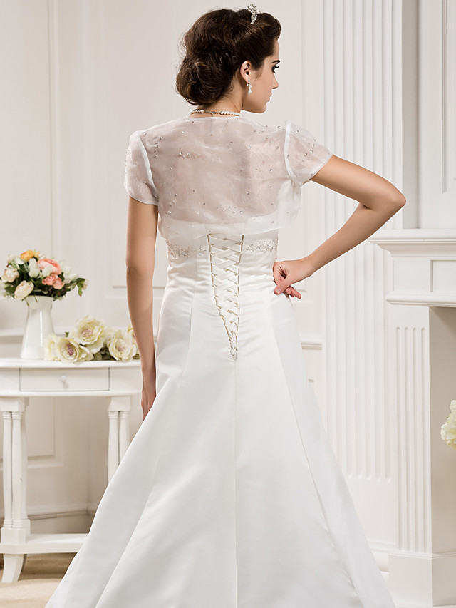 A-line Strapless Sleeveless Court Train Lace Bridal Gown With Lace 6