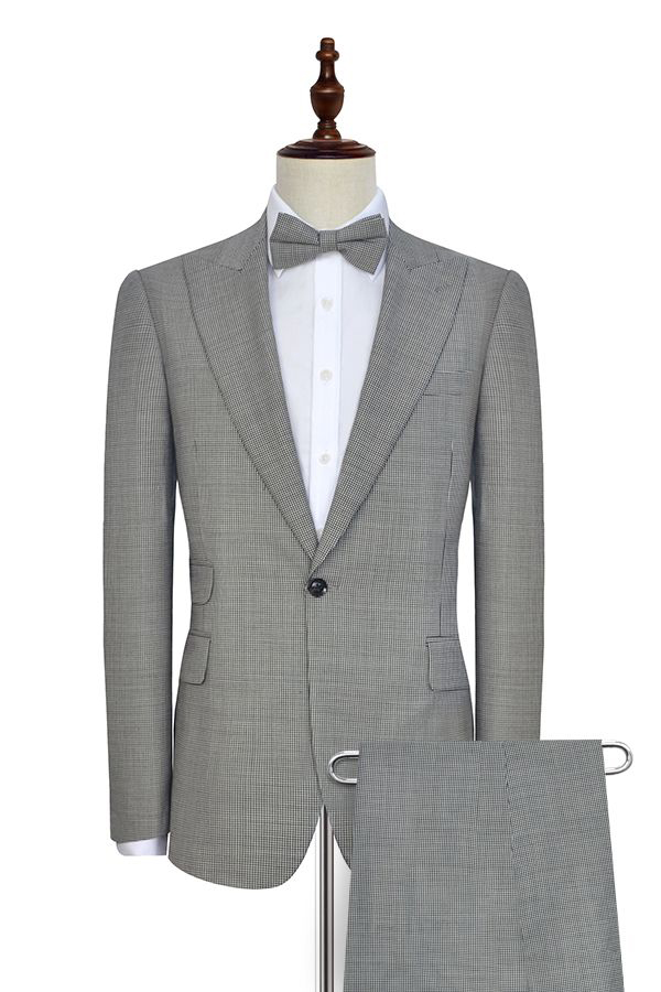 Grey Single Breasted Mens Suits for Business with Peak Lapel 2