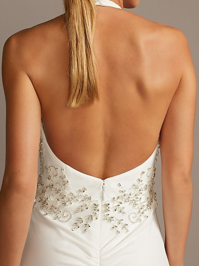 Mermaid Plunging Neckline Sleeveless Sweep / Brush Train Tulle Wedding Gown With Beading 3