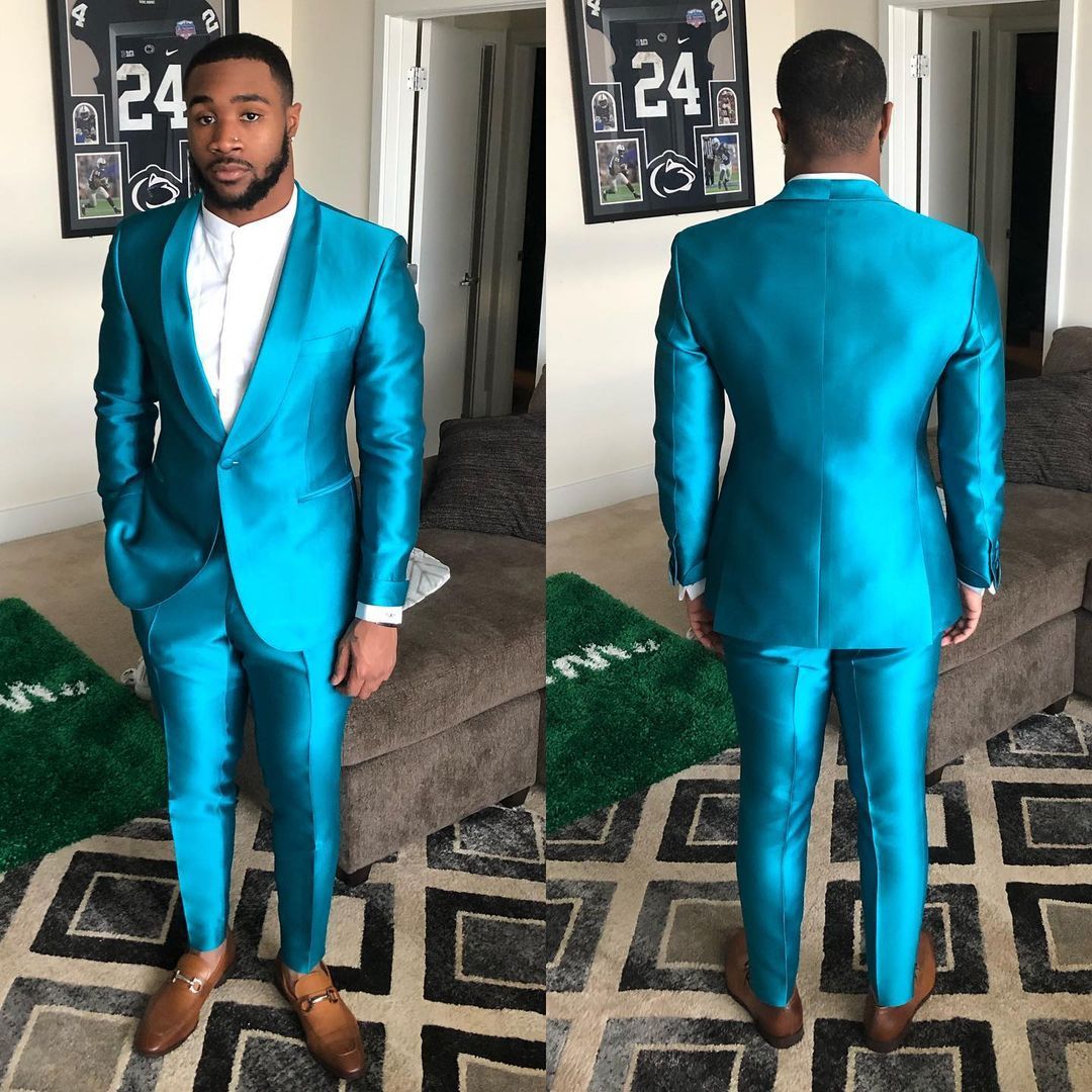 Blue Shawl Lapel Slim Fit Prom Suit 2
