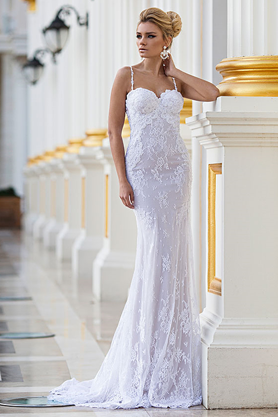 Mermaid Bateau Neck Sleeveless Sweep / Brush Train Bridal Attire With Lace 2