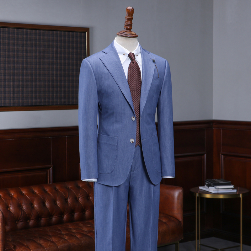 Blue Notched Lapel Slim Fit Tailored Business Suit 2