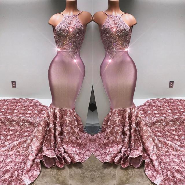 Mermaid Halter-neck Sleeveless Court Train Formal Dress With Lace 2