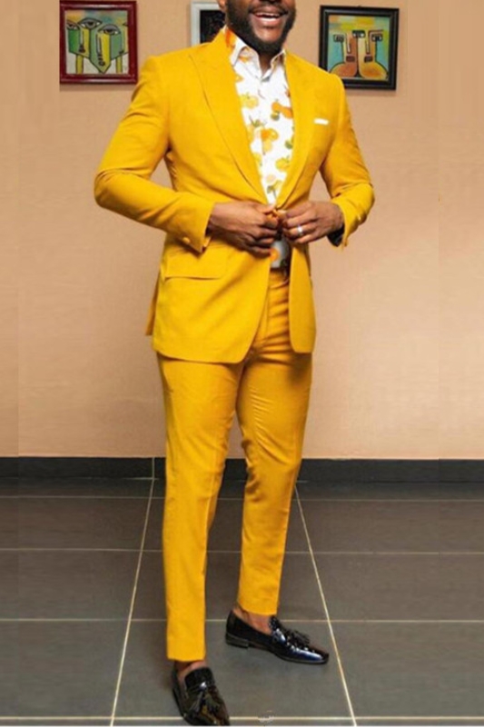 Yellow Peaked Lapel Best Fitted Suit 1