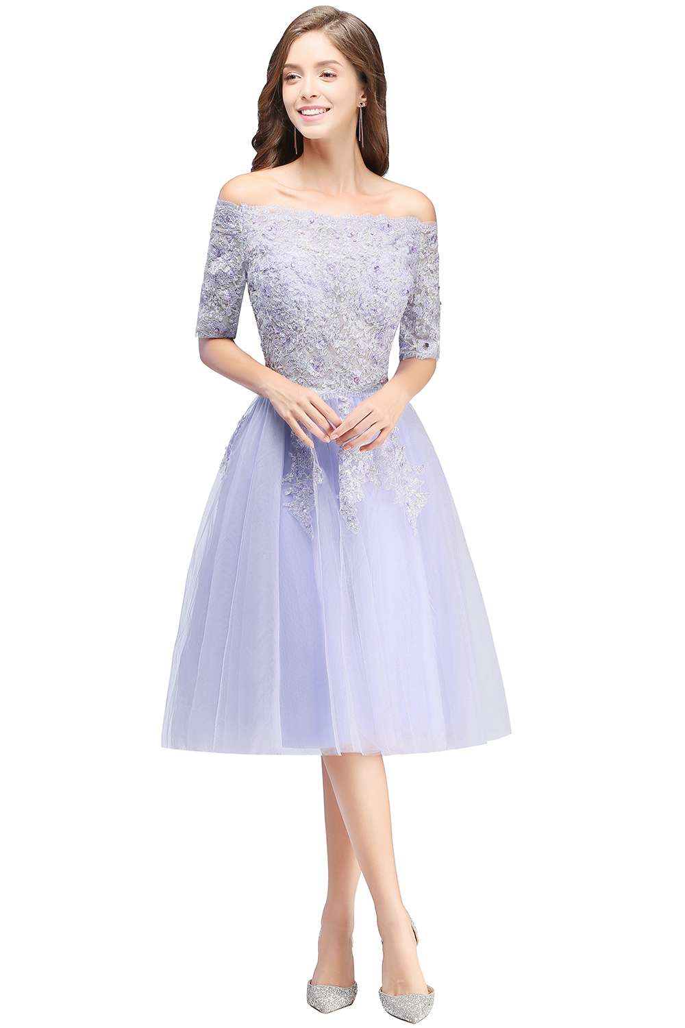 A-line Bateau Neck Sleeveless Knee-length Tulle Homecoming Dress With Appliques 7