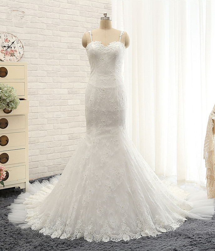 Mermaid Spaghetti Straps Sleeveless Floor-length Bridal Attire With Lace 6