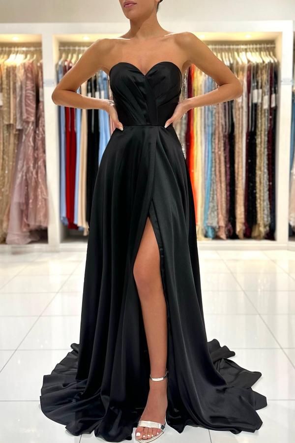 Column Strapless Sleeveless Floor-length Stretch Satin Formal Dress With Ruffles 4