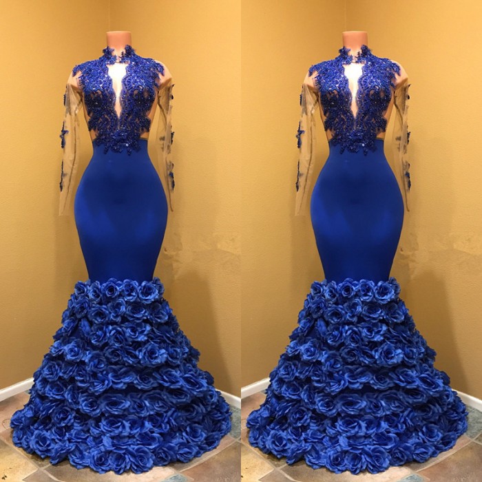Mermaid High Neck Sweep / Brush Train Party Dress With Lace 2
