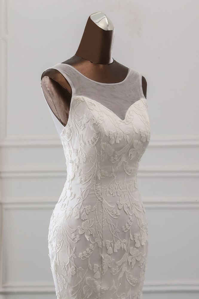 Mermaid Jewel Neck Sleeveless Floor-length Lace Bridal Dress With Lace 5