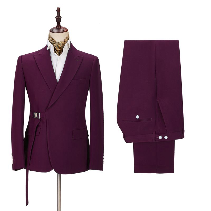 Purple Peaked Lapel Two-Pieces Men's Suit 2