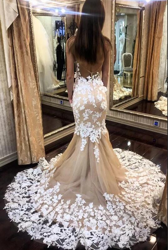 Mermaid Jewel Neck Sleeveless Court Train Lace Bridal Gown With Lace 3