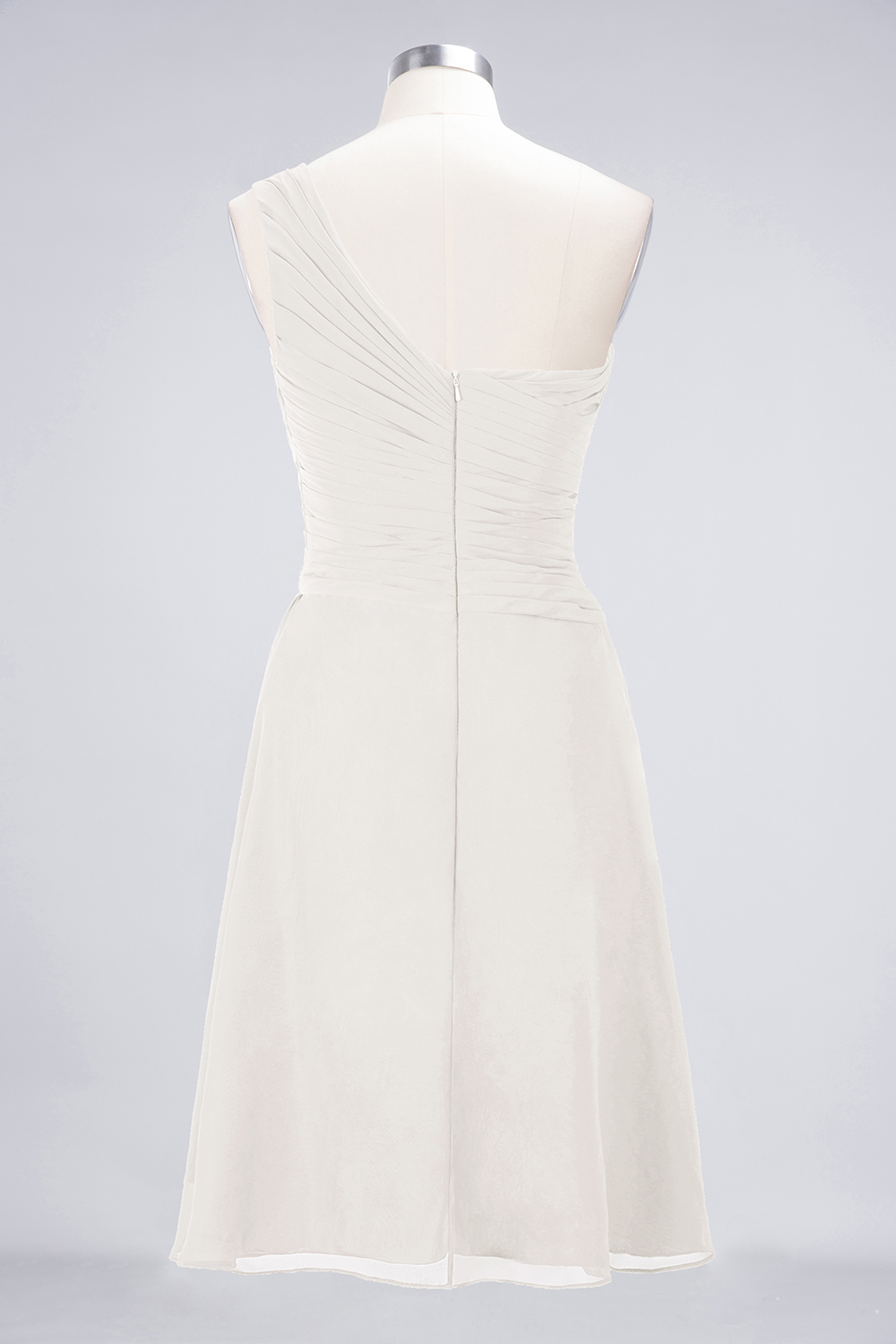 A-line One Shoulder Sweetheart Neck Sleeveless Knee-length 100D Chiffon Bridesmaid Attire With Ruffles 6