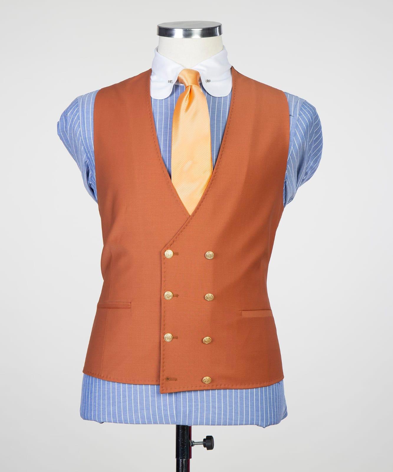Orange Close Fitting Prom Men Suit with Peaked Lapel 2