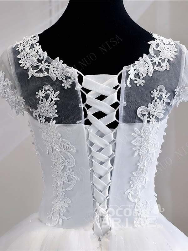 Ball Gown Sweetheart Neck Scoop Neck Floor-length Tulle Bridal Dress With Lace 5