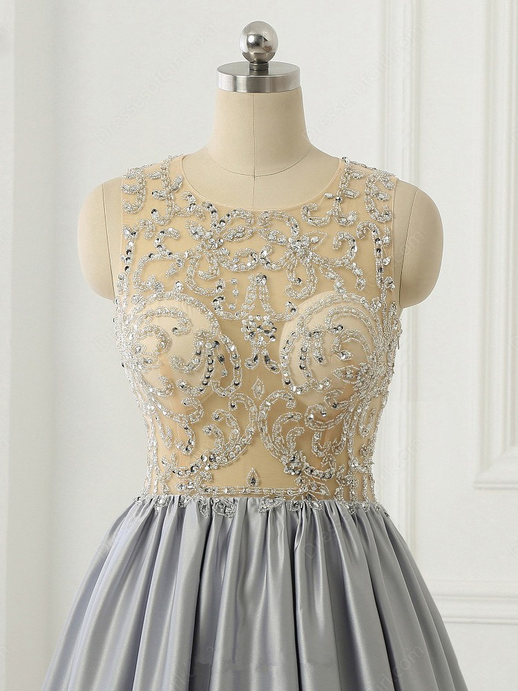 A-line Sleeveless Floor-length Evening Dress With Crystal 4