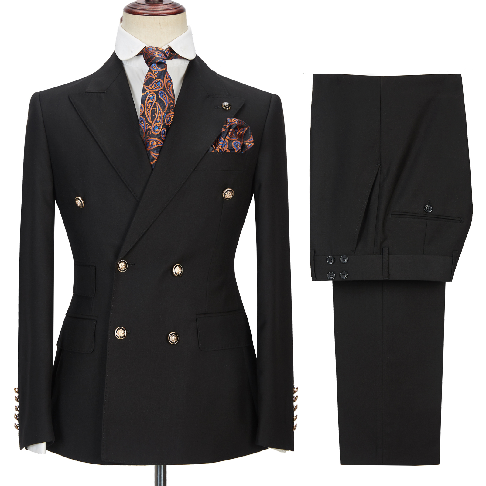 Black Double Breasted Men's Formal Suit with Peak Lapel 4